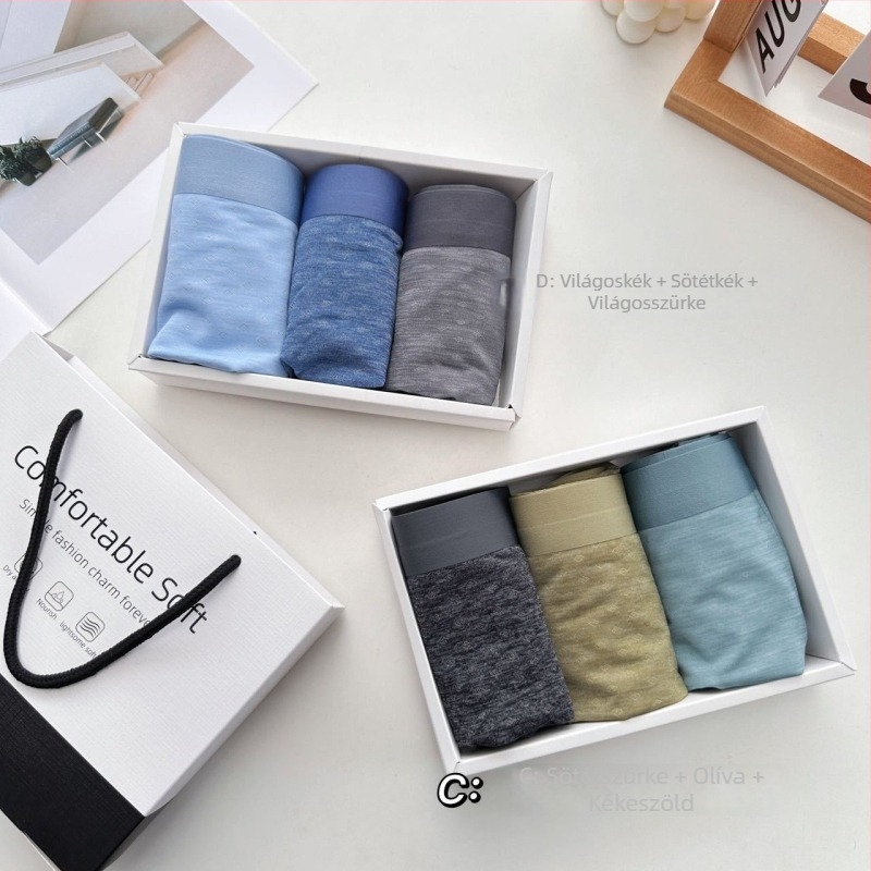 Három darab férfi egyszínű, varrat nélküli boxeralsó ice silk TM6631, nyári lélegző hálós anyaggal