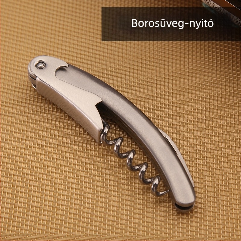 Teljesen acélból készült borkés és üvegnyitó, többfunkciós