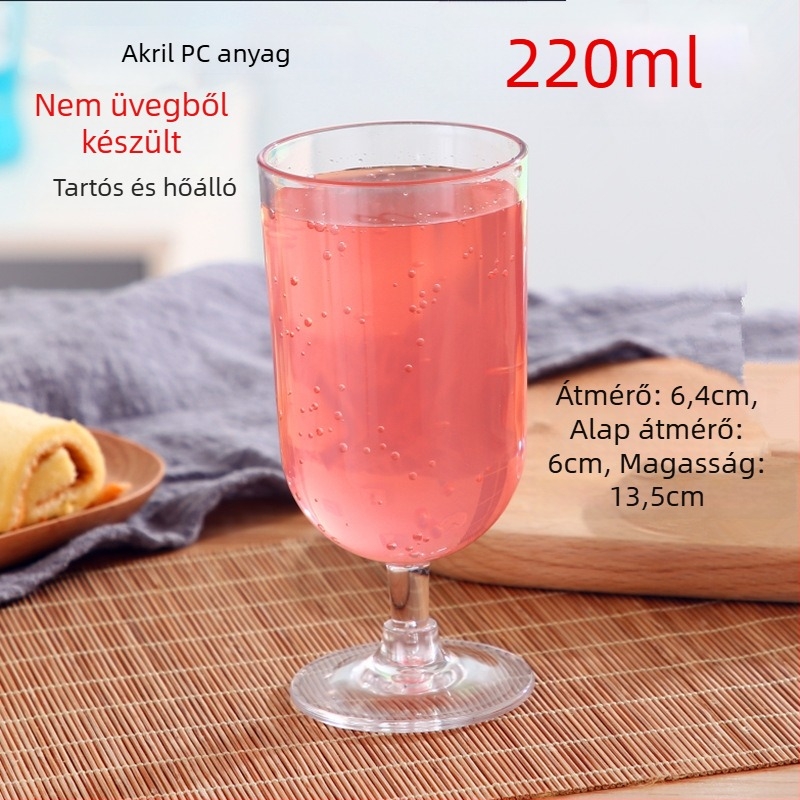 Akril rövid lábú vörösboros pohár, élelmiszer-minőségű műanyag, magas átlátszóság, szállodák és karaoke számára