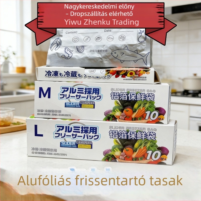 Alumínium-titán fóliás frissességmegőrző tasak csúszó zárással, fagyasztáshoz és hűtéshez, élelmiszer-minőségű