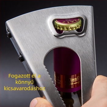 Rozsdamentes acélból készült többfunkciós üvegnyitó sörhöz és italokhoz, kompakt eszköz otthonra, étterembe és bárba.