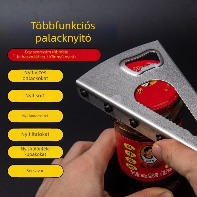 Rozsdamentes acélból készült többfunkciós üvegnyitó sörhöz és italokhoz, kompakt eszköz otthonra, étterembe és bárba.