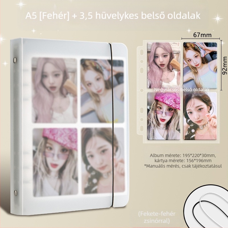 Csillagkártya album Polaroid képeslapokhoz, laza oldalakból álló fotóalbum, 1-4-9 rácsos belső oldalakkal (A4/A5)
