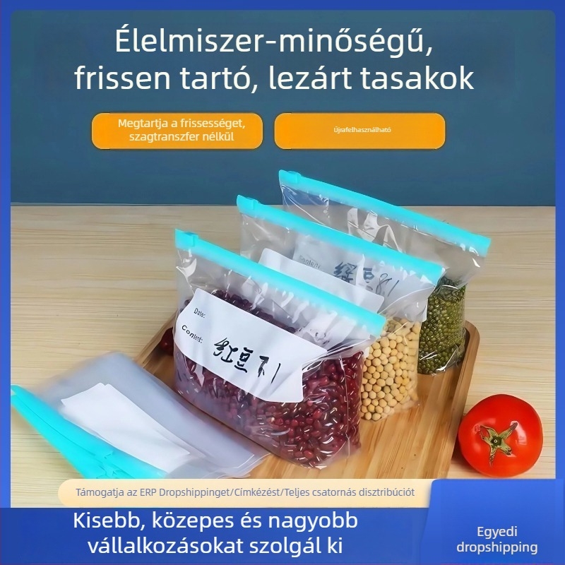 Élelmiszer-minőségű zárható tároló tasakok zipzárral, háztartási hűtő és fagyasztó számára
