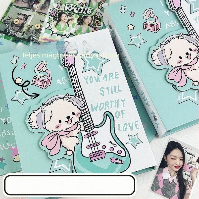 Guitar Puppy A5 kártyaalbum rendkívüli alakú, mágneses zárású, Instagram-stílusú, négycellás elrendezés kis kártyákhoz