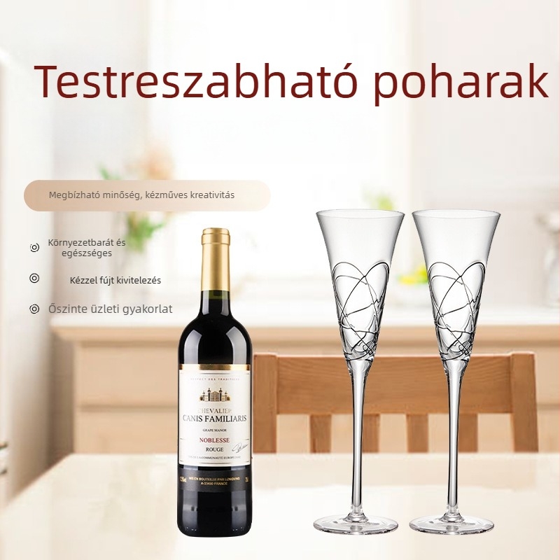 Átlátszó pezsgőpohár, elegáns felsőkategóriás koktélpohár kreatív dizájnnal