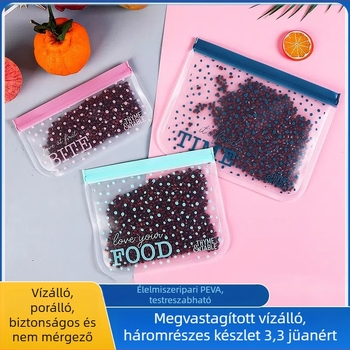 PEVA tároló tasakok hűtőszekrényhez és fagyasztóhoz, 3 darabos készlet, zárható tasakok élelmiszer tárolására