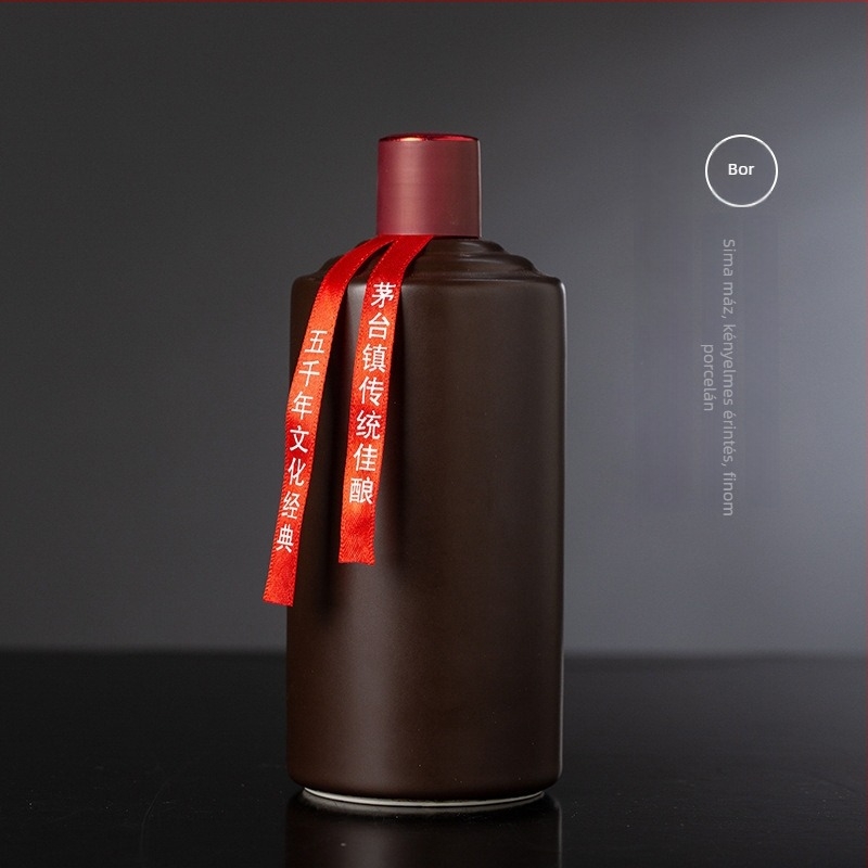 Fehér porcelán borosüveg, 500 ml, Mao-stílusú kerámia palack, üres palack, prémium csomagolás