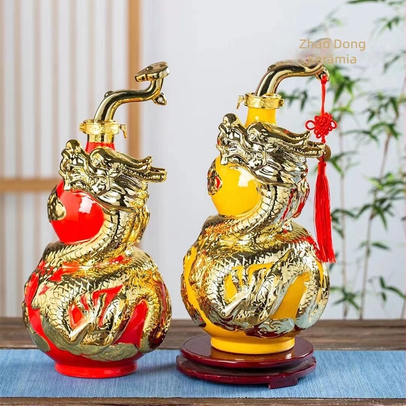 Jingdezhen kerámia likőrös üveg tök alakú, lezárt, vintage stílusú házi kézműves