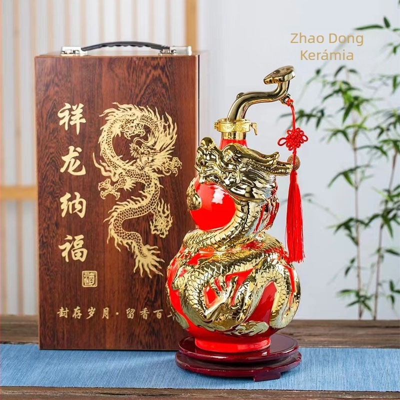 Jingdezhen kerámia likőrös üveg tök alakú, lezárt, vintage stílusú házi kézműves