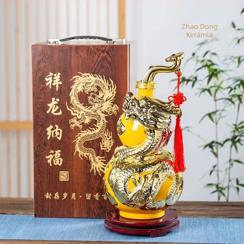 Jingdezhen kerámia likőrös üveg tök alakú, lezárt, vintage stílusú házi kézműves