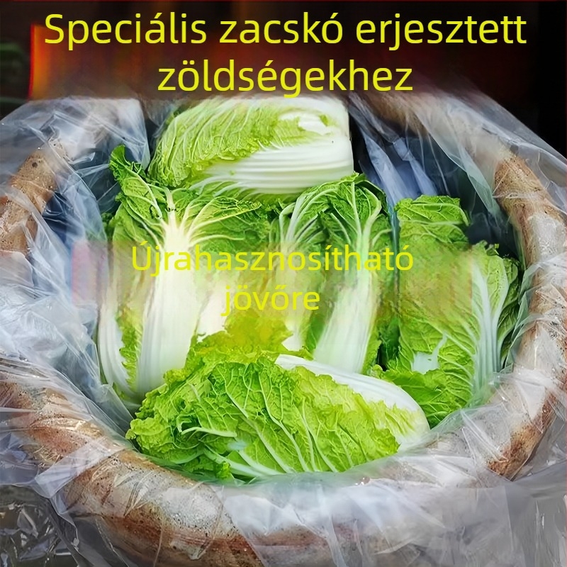 Élelmiszer-minőségű műanyag zacskó savanyú káposztához, átlátszó, vastagított, nagy méretű, sík szájú kimchi csomagolás