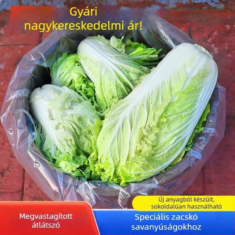 Élelmiszer-minőségű műanyag zacskó savanyú káposztához, átlátszó, vastagított, nagy méretű, sík szájú kimchi csomagolás