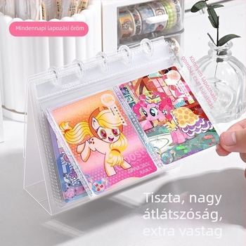 Átlátszó PVC kártyaalbum, 3,5 hüvelyk, két részes elrendezés, gomba alakú gombbal záródó, diák kártyák tárolója