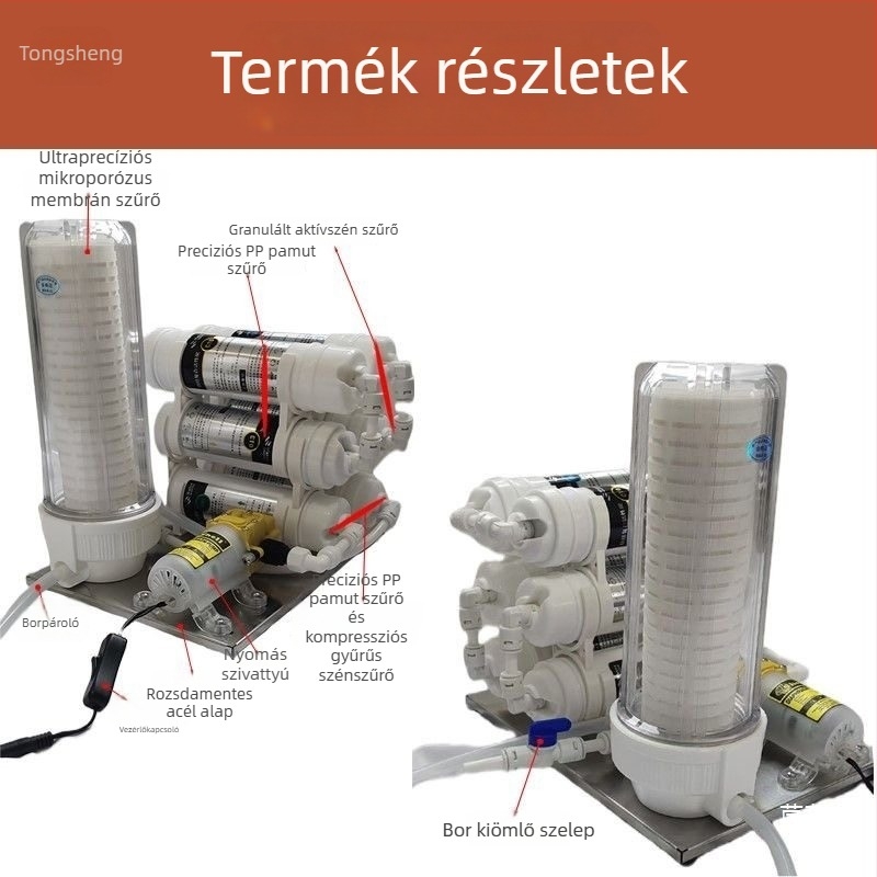 Aktívszénnel ellátott italfiltráló készülék érleléshez és keserű íz eltávolítására; kompakt otthoni használatra kis adagokhoz készült szeszhez