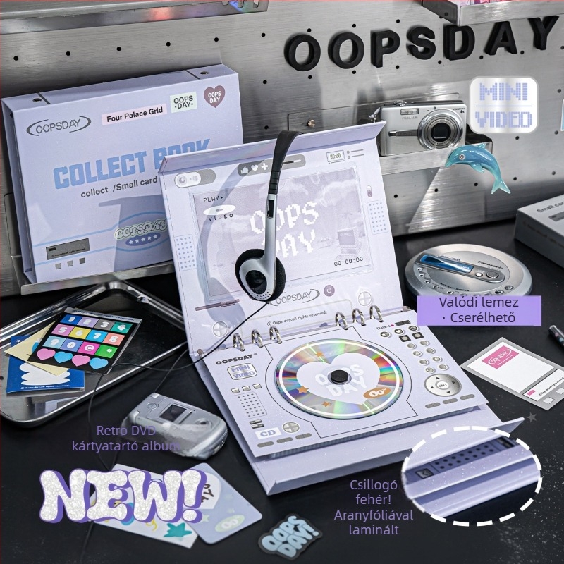 Oopsday Video Series Négyrekeszes Kártyalbum, Amerikai retro stílusú DVD-tároló, oldalak eltávolíthatók