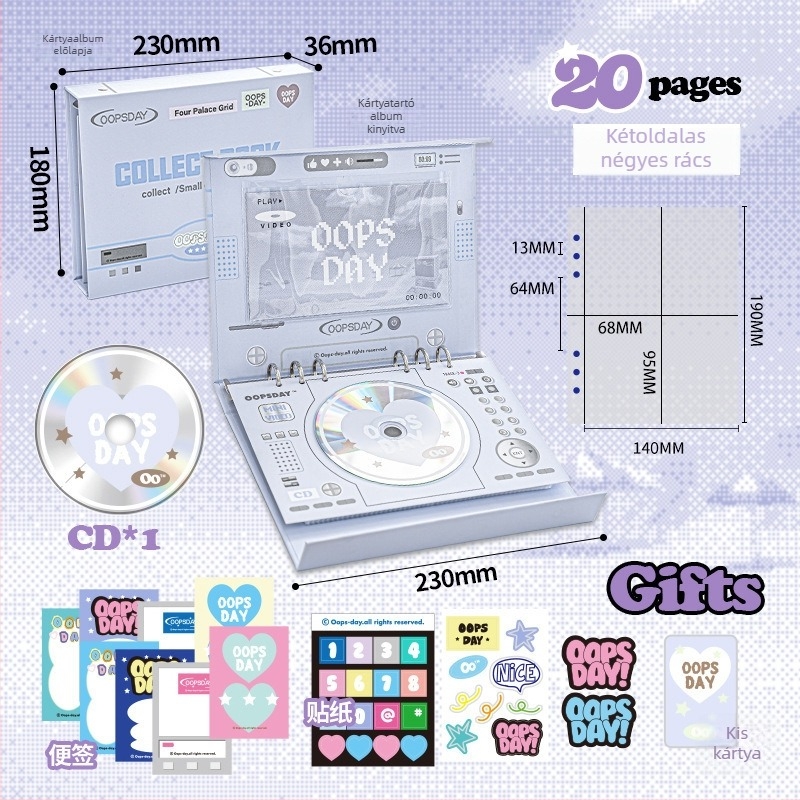 Oopsday Video Series Négyrekeszes Kártyalbum, Amerikai retro stílusú DVD-tároló, oldalak eltávolíthatók