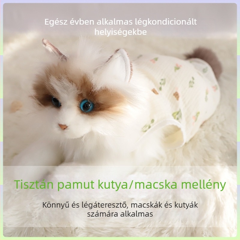 Kék Rag Doll macska mellény – könnyű nyári ruházat kiscicáknak és kistestű kutyáknak
