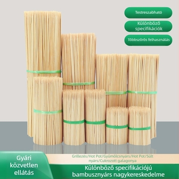 Egyszer használatos bambusz grillszúrók logónyomással és testreszabással, hossz 10-35 cm, vastagság 2.0-5.0 mm, 10 000 darab kartononként