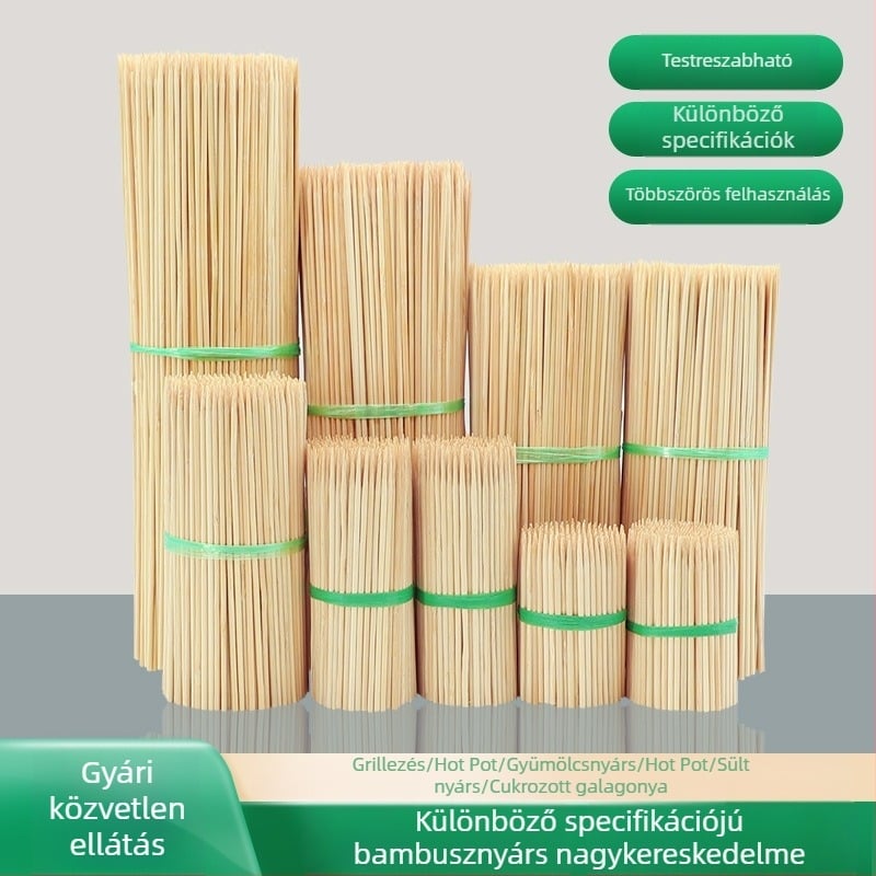 Egyszer használatos bambusz grillszúrók logónyomással és testreszabással, hossz 10-35 cm, vastagság 2.0-5.0 mm, 10 000 darab kartononként