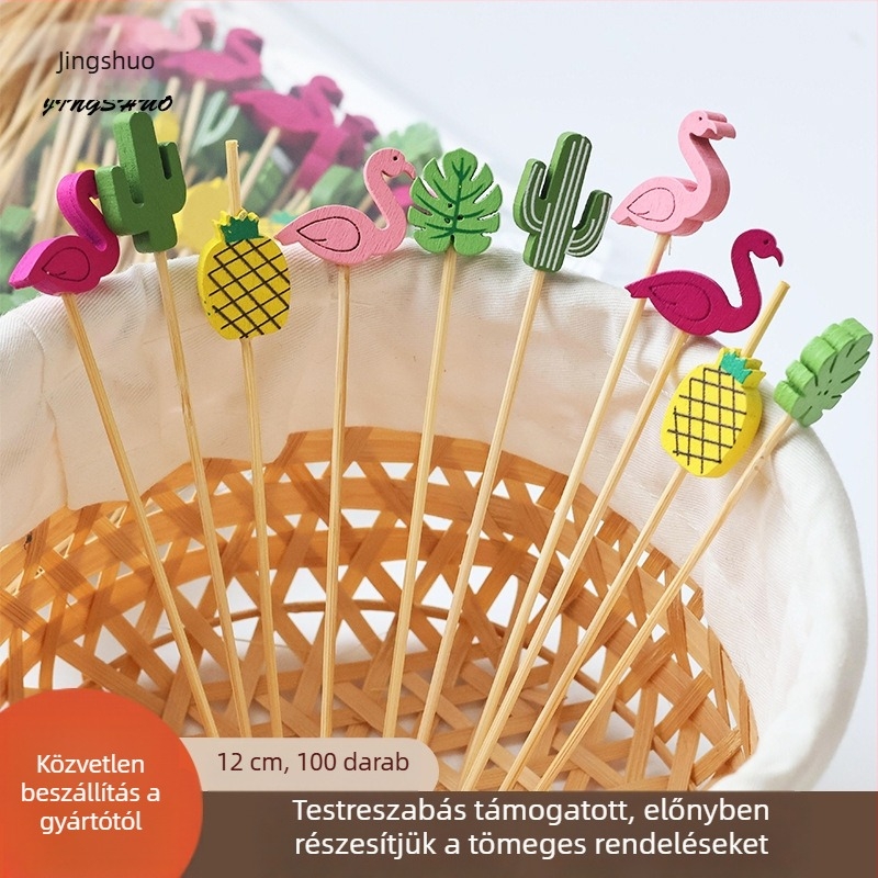 Egyszer használatos bambusz koktélpálcikák karikatúra mintákkal, Hawaii téma, 12 cm hosszú, 100 db, különböző dizájnok