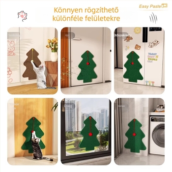 Falihoz rögzíthető macska kaparó párna, kopásálló, sisal utánzat, szálkázásmentes, függőleges rögzítés, karácsonyi dekoráció