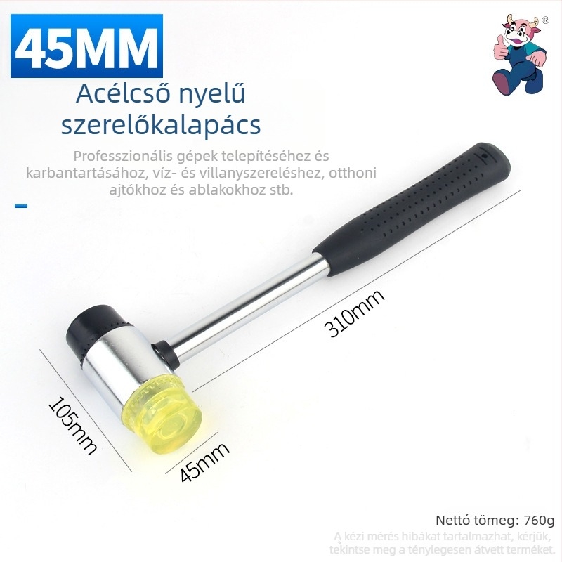 Gumikalapács acélcső fogantyúval, fej magas széntartalmú acélból, mini méret levélnyomatokhoz