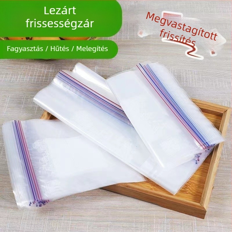 Kétszeresen záródó, élelmiszer-minőségű zipzáras zacskók – vastagított kivitelben, porciózás és frissesség megőrzésére
