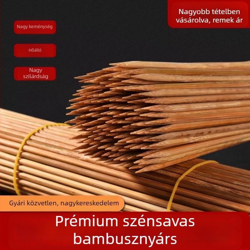 Egyszer használatos bambusz nyárs grillhez, karbonizált extra kemény fekete nyársak bárányhoz, kolbászhoz és kandírozott gyümölcsökhöz, biológiailag lebomló