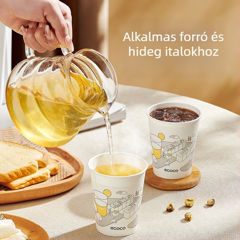 Egyszer használatos papírpohár, vastagabb, élelmiszer-biztonsági bevonattal, égésvédett, otthoni és irodai használatra (tea és víz)