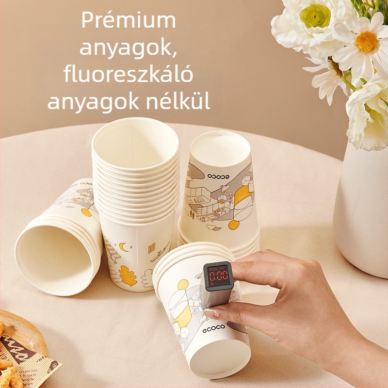 Egyszer használatos papírpohár, vastagabb, élelmiszer-biztonsági bevonattal, égésvédett, otthoni és irodai használatra (tea és víz)