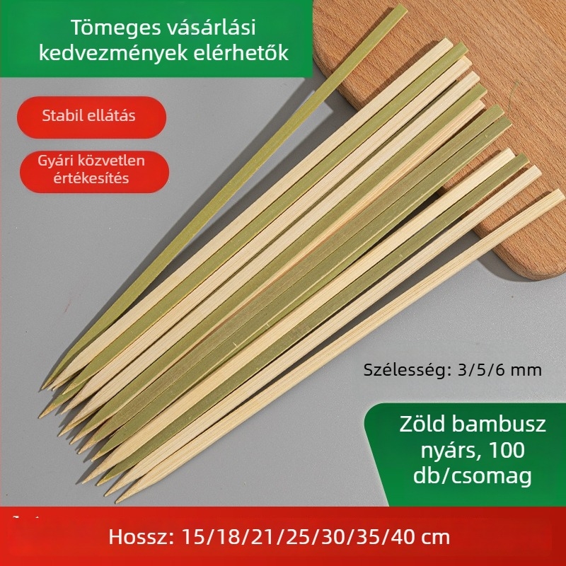 Zöldhéjú lapos bambusznyárs grillhez és yakitorihoz