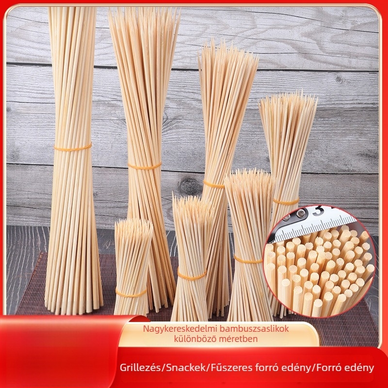 Egyszer használatos bambusznyárs grillsütéshez, fehér, 25–40 cm hosszú, 2–5 mm vastagságú