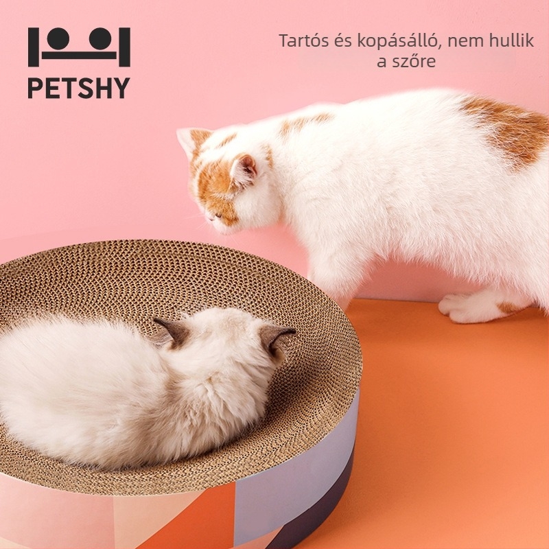 PETSHY Macska kaparó tábla beépített odúval és tálcával — kopásálló, nem hullik a szőr, tartós