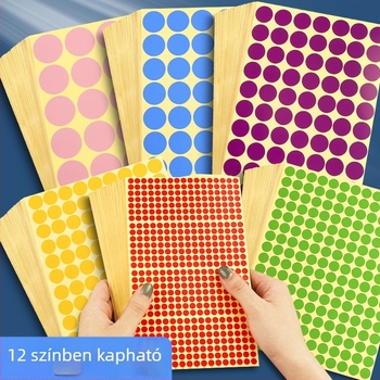 Színes címkék, kézzel írt öntapadó azonosító címkék, hónapokat jelző pöttyök, kerek záró matricák, testre szabható öntapadós címkék