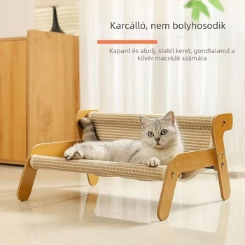 Egyszerű fa macska karmolódeszka és ágy egyben, karcolásálló, nyári hűsítő matrac, nagy méretű macskaágy