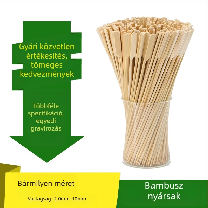 Gravírozott bambusznyársak fogantyúval, grillezéshez