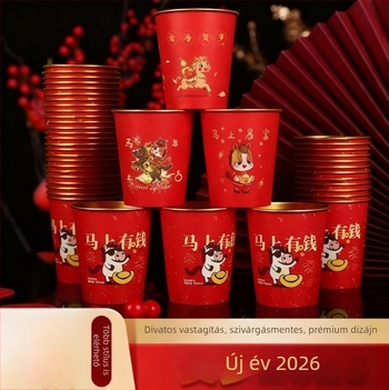 2026 a ló éve arany fóliás papír poharak, egyszer használatos, otthoni használatra, újévi ünnepre, vastagított, kiváló minőségű, hőálló