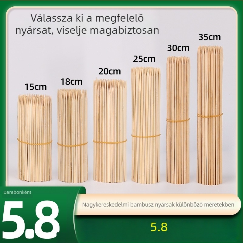 Egyszer használatos bambusz nyárs grillsütéshez – professzionális fa nyárs bárányhúshoz, kolbászhoz és Odenhez