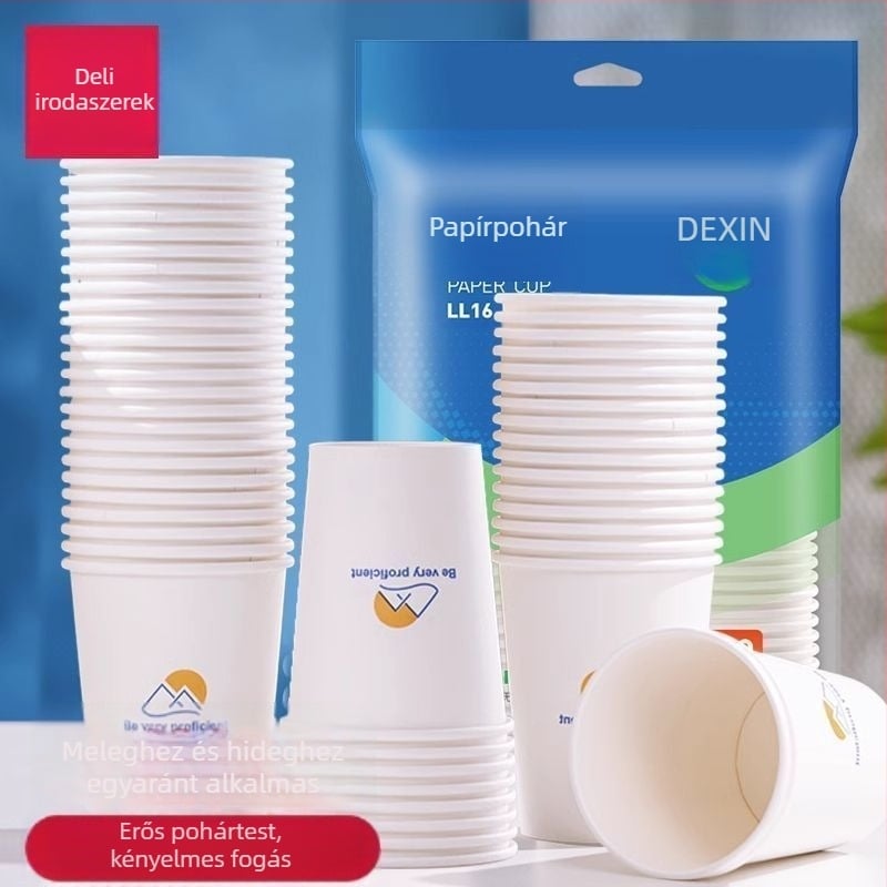 LL16 papírtál pohár, 250 ml, fehér, 50 darab a csomagban, egyszer használatos pohár mindennapi használatra otthon és az irodában