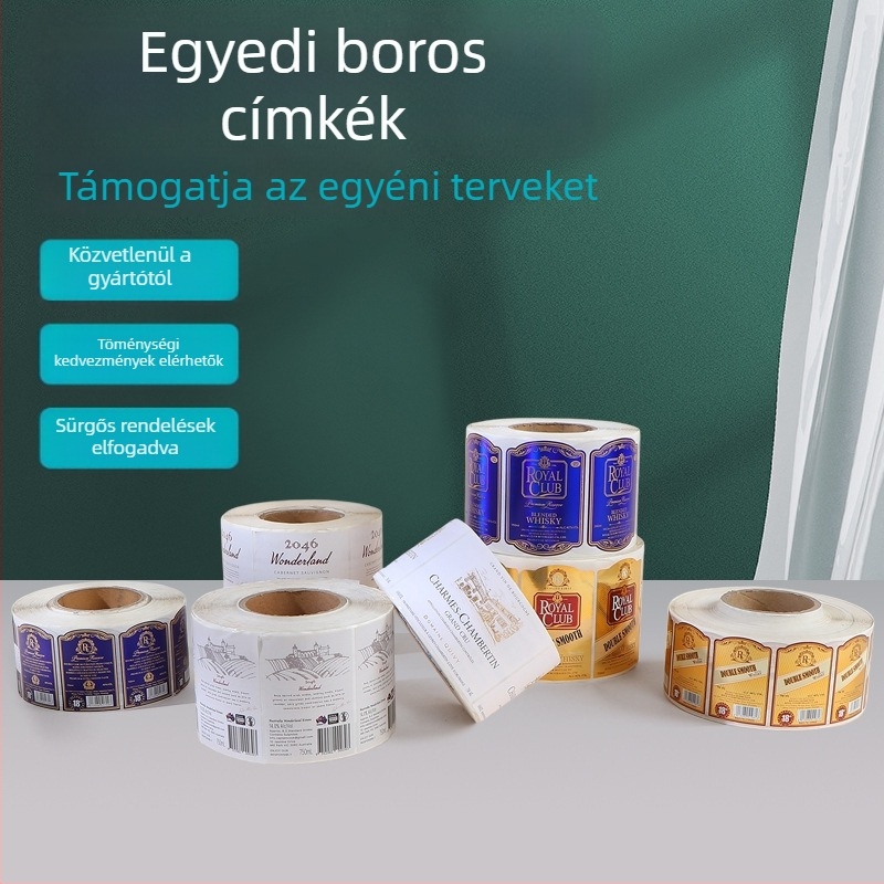 Színes tekercses öntapadós címkék, személyre szabott átlátszó záró címkék teához és boros címkékhez