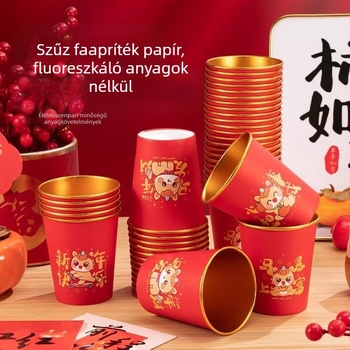 2026 ló éve – otthoni használatra szánt, vastagabb, hőálló papírpohár aranyfóliával, 201–300 ml