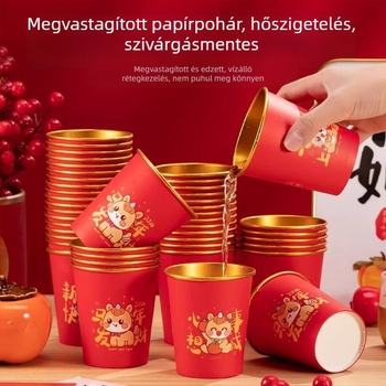 2026 ló éve – otthoni használatra szánt, vastagabb, hőálló papírpohár aranyfóliával, 201–300 ml