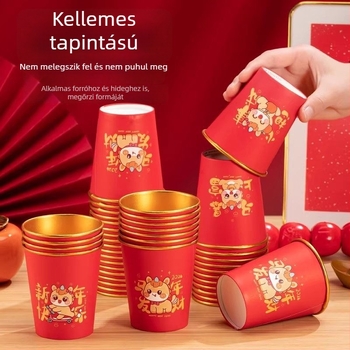 2026 ló éve – otthoni használatra szánt, vastagabb, hőálló papírpohár aranyfóliával, 201–300 ml