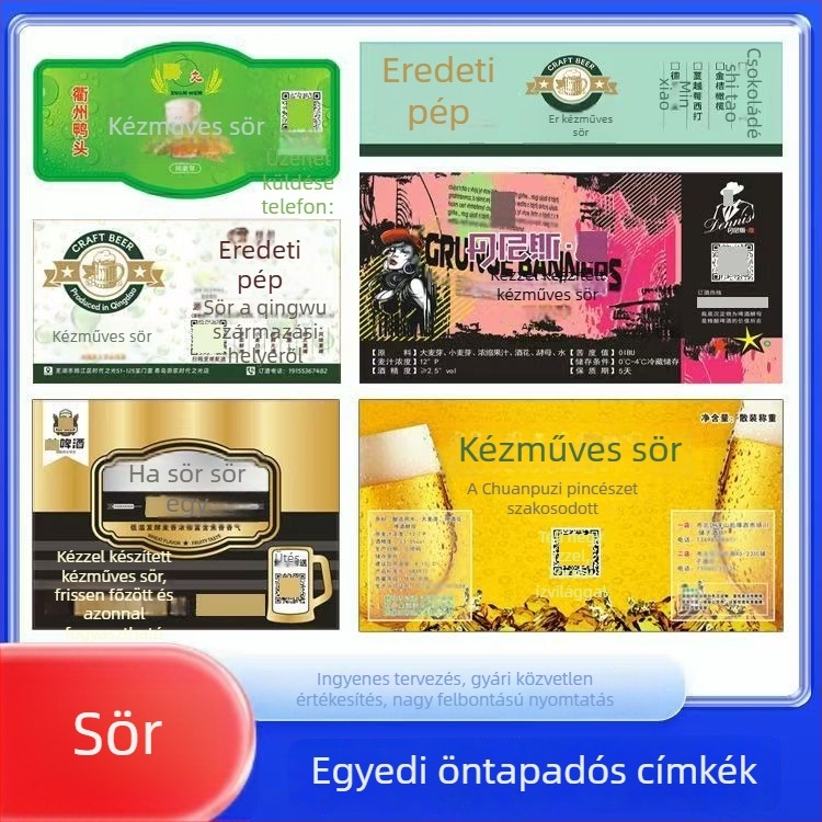 Sörösüveg címkék csomagoláshoz, záró matricák, ragasztópapírból készült címkék egyedi formában