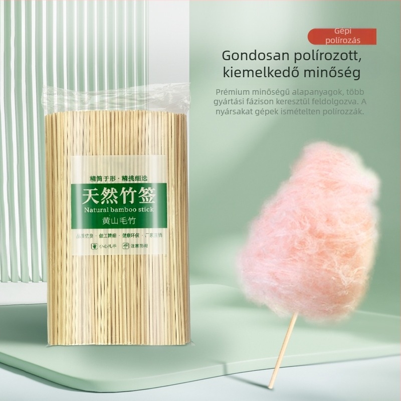 Lapos végű bambusz pálcák kézműves és DIY projektekhez, kerek pálcikák, marshmallow és vattacukorhoz való pálcák