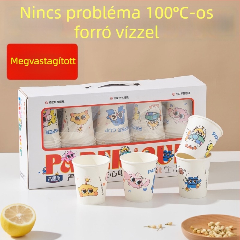 Egyszer használatos papírpohár vízhez és teához, vastagított, háztartási használatra, nagy kapacitás