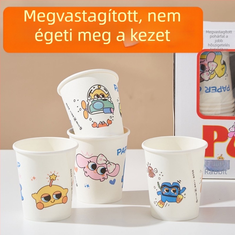 Egyszer használatos papírpohár vízhez és teához, vastagított, háztartási használatra, nagy kapacitás