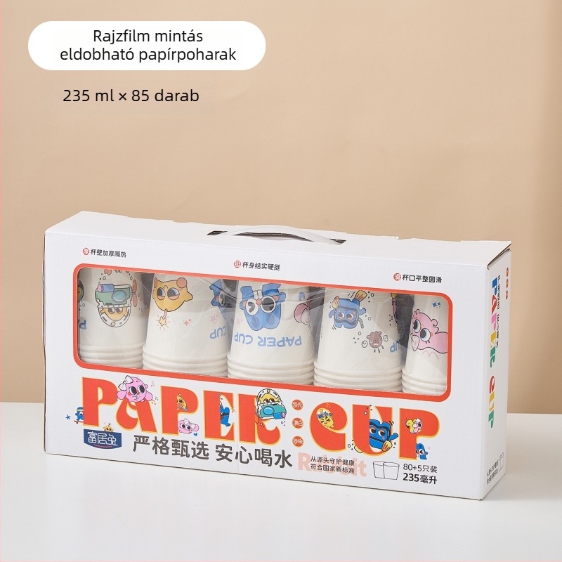 Egyszer használatos papírpohár vízhez és teához, vastagított, háztartási használatra, nagy kapacitás