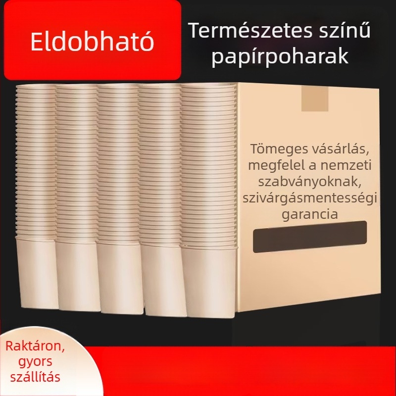 Bambuszrostból készült egyszer használatos poharak, teljes kartondobozban, természetes színű, forró italokhoz